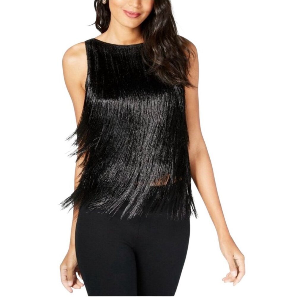 Rachel Zoe Iggy XS Fringe Pullover Blouse Tank Top Black NWT Boho Chic Trendy